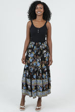 Printed Maxi Skirt with Elastic Waist - Black