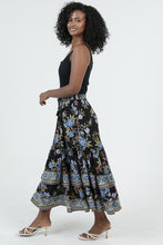 Printed Maxi Skirt with Elastic Waist - Black