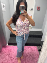 Mystree Front String Detailed Printed Mesh Top - Cream Mix