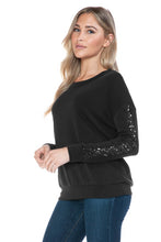 Ariella Top With Sleeve Sequin Detail - Black or Navy