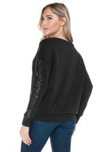 Ariella Top With Sleeve Sequin Detail - Black or Navy