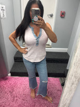 Mystree Washed Thermal Sleeveless Henley Top - Black, Grey,  BluePurple or Cream