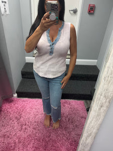 Mystree Washed Thermal Sleeveless Henley Top - Black, Grey,  BluePurple or Cream