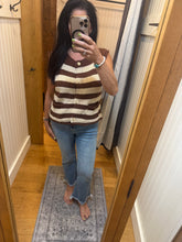 Stripe Button Down Knit Sweater Top - Chocolate