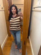 Stripe Button Down Knit Sweater Top - Chocolate