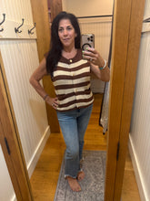 Stripe Button Down Knit Sweater Top - Chocolate