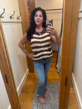 Stripe Button Down Knit Sweater Top - Chocolate
