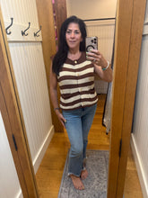Stripe Button Down Knit Sweater Top - Chocolate