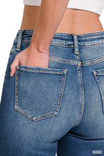 ZENANA MID RISE STRAIGHT RAW HEM DENIM PANTS