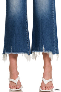 ZENANA MID RISE STRAIGHT RAW HEM DENIM PANTS