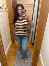 Stripe Button Down Knit Sweater Top - Chocolate