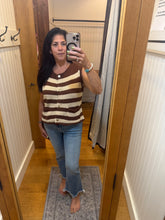 Stripe Button Down Knit Sweater Top - Chocolate