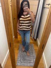 Stripe Button Down Knit Sweater Top - Chocolate