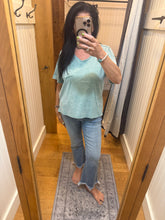 Mineral Washed V-neck Knit Top- Sage