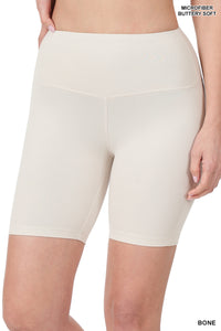 ZENANA BRUSHED WIDE WAISTBAND BIKER SHORTS - BLACK OR BONE