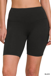 ZENANA BRUSHED WIDE WAISTBAND BIKER SHORTS - BLACK OR BONE
