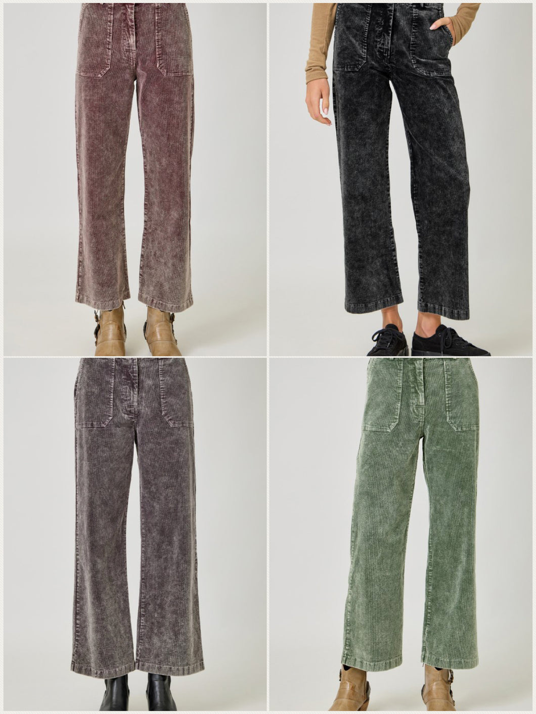 Mystree Washed Corduroy Trousers - Washed Green, Washed Black or Washed Choco