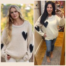 Long Sleeve Heart Patch Knit Sweater - Oatmeal