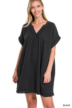 DOUBLE GAUZE RAW EDGE V-NECK DRESS - ASSORTED COLORS
