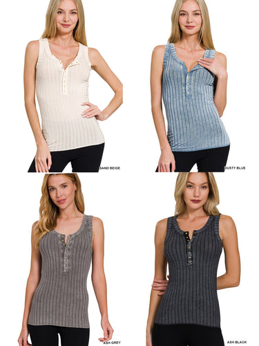 WASHED RIBBED SCOOP NECK TANK TOP - ASSORTED COLORS