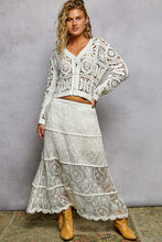 POL Designed in V-neck long sleeve cropped fit cardigan in crochet - Natural or Off White