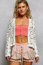 POL Designed in V-neck long sleeve cropped fit cardigan in crochet - Natural or Off White