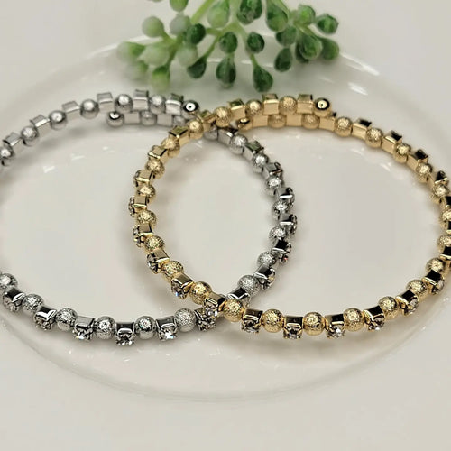 Small Round Beads/Stone Mix Stackable Bracelet - Gold or Silver Matte