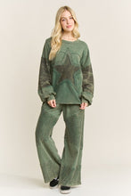 Mineral wash Camo Star Terry Sweatshirt Top - Olive