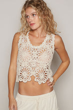 POL Round neck sleeveless regular fit top in crochet with asymmetrical hem - Natural