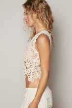 POL Round neck sleeveless regular fit top in crochet with asymmetrical hem - Natural