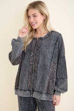 Mineral Washed Cheetah Zipper Bomber Fall Jacket - Ashed Oak Or Ashed Black