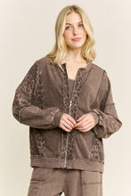 Mineral Washed Cheetah Zipper Bomber Fall Jacket - Ashed Oak Or Ashed Black