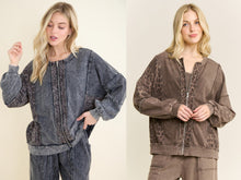 Mineral Washed Cheetah Zipper Bomber Fall Jacket - Ashed Oak Or Ashed Black