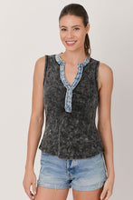 Mystree Washed Thermal Sleeveless Henley Top - Black, Grey,  BluePurple or Cream
