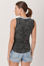 Mystree Washed Thermal Sleeveless Henley Top - Black, Grey,  BluePurple or Cream