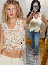 POL Round neck sleeveless regular fit top in crochet with asymmetrical hem - Natural