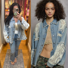 POL denim button up shirt with lace accents