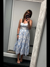 Strap Midi Dress With Eyelet Fabric Detail - Light Blue