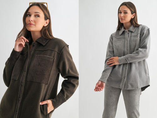 Terrain mix Corduroy & Fleece Shacket - Dark Olive or Fog