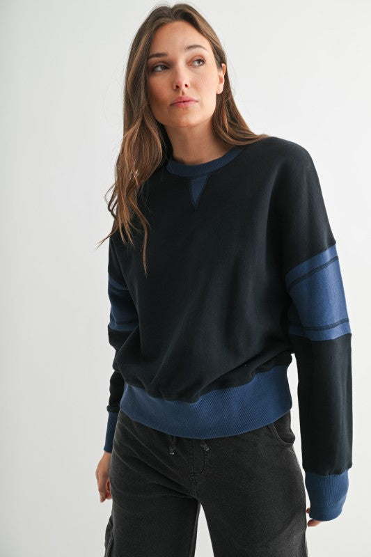 Varsity Colorblock Fleece Crewneck - Deep Navy