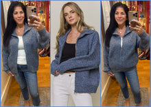 Zip-Up Knit Sweater Cardigan- Navy