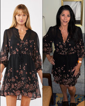 Button Front Drawstring Waist Mini Dress - Black/Dusty Rose