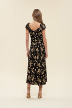 Floral V Neck Ruffle Sleeve Side Slit Midi Dress - Black Multi
