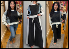 Frayed Color Block Long Sleeve Pullover - Ashed Black or Brown Sugar