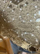 POL round neck long sleeve relaxed fit top in crochet with floral weave knit patterns and beads detail - Black Multi or Mocha Multi