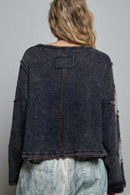 Double POL Gauze Color Blocked Star Patch Solid Thermal Knit Top - Indigo or Washed Black