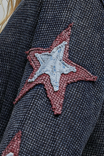 Double POL Gauze Color Blocked Star Patch Solid Thermal Knit Top - Indigo or Washed Black