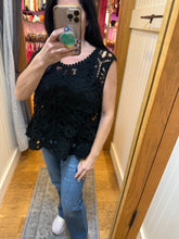 POL round neck sleeveless relaxed fit top in crochet - Rose Pink