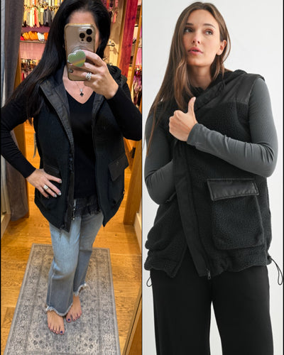 Alpine Fleece Zip Up Hooded Vest - Deep Navy (More Black IMO)