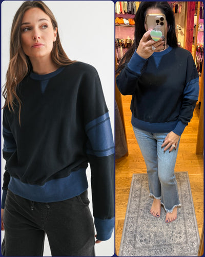 Varsity Colorblock Fleece Crewneck - Deep Navy